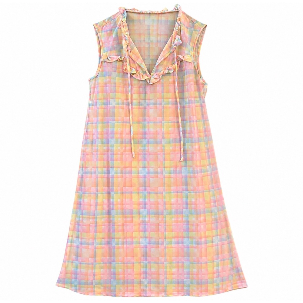 Vintage Lounge Craft Pastel Plaid Nightgown‎ Juniors Size 13 Union Made USA
